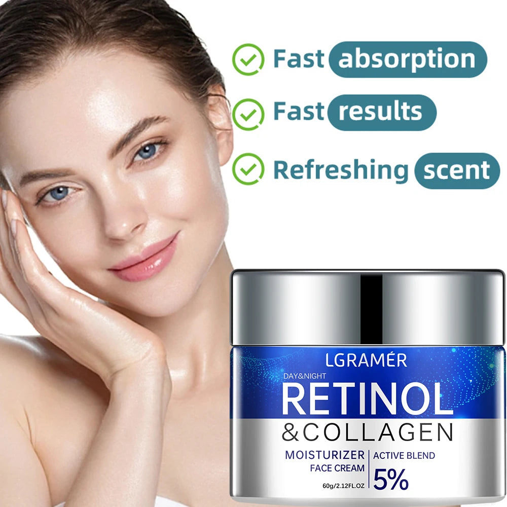 Retinol & Collagen Wrinkle Removing Cream.  Fade Fine Lines, Moisturize For Glowing Complexion