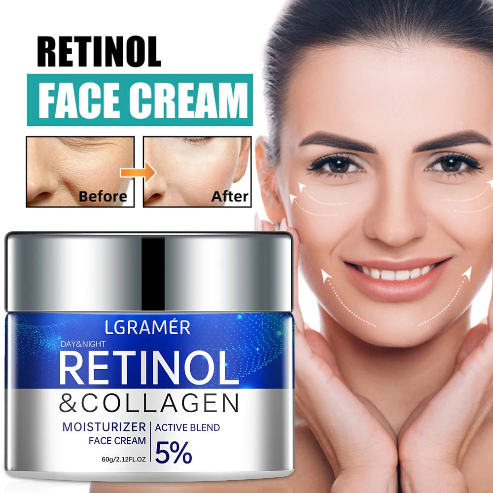 Retinol & Collagen Wrinkle Removing Cream.  Fade Fine Lines, Moisturize For Glowing Complexion