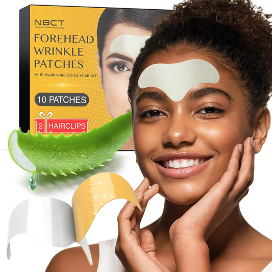 Forehead Wrinkle Patches with Hyaluronic Acid & Vitamin E - Anti Aging Face Pads for Smoothing Wrinkles - Hydrogel with Aloe & Collagen - 10 Patches